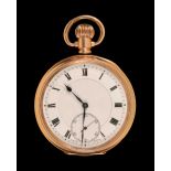 A Zenith open faced Pocket Watch, the white enamel dial with roman numerals in Dennison rolled