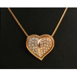 A Diamond Heart Pendant pavé-set numerous brilliant-cut stones in white and yellow 18ct gold on fine