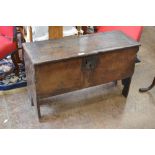 A 17th Century oak Plank Chest with iron hinges and lockplate, 3ft 1in