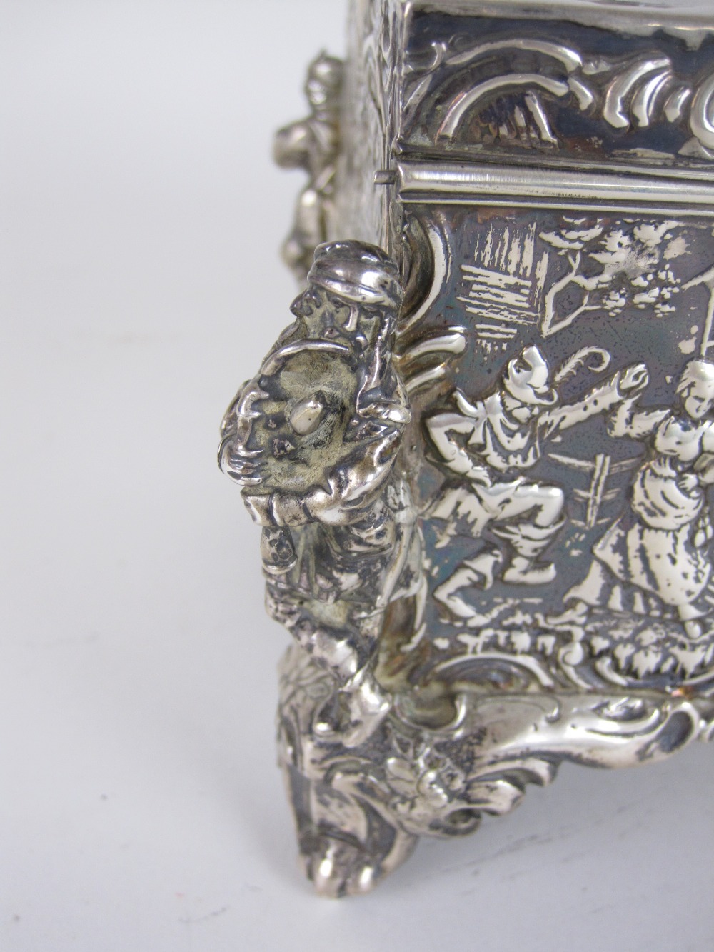 A Continental silver Casket embossed with figures merrymaking, cast figure musicians to the corners, - Image 5 of 5