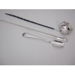 A George III large silver Meat Skewer, London 1801, maker: S.A., a Georgian Toddy Ladle with