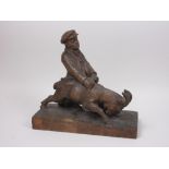 A Black Forest Carving of a man and a goat, signed Muller and dated 1929, 13 1/2in H