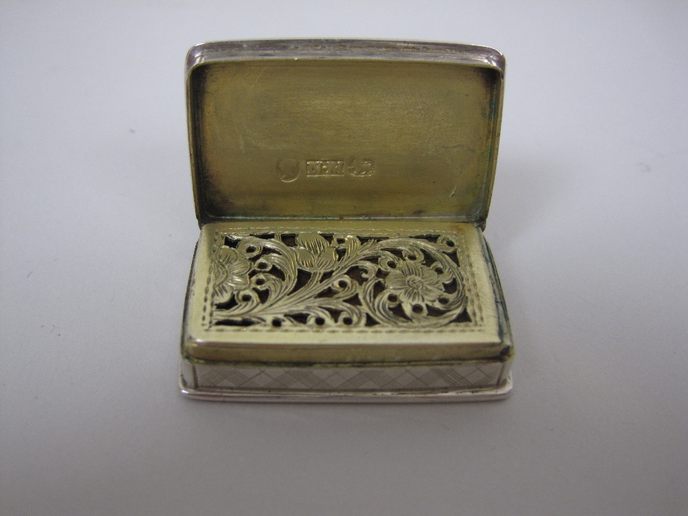 A Victorian silver rectangular Vinaigrette with trellis engraving, shield cartouche engraved - Image 2 of 3