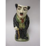 A rare Royal Doulton Charlie Chaplin Character Jug with painted details, 9 1/2 in, lacks cover, hair