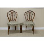 A set of six 19th Century satinwood Gillow design Dining Chairs with shaped top rails carved maple