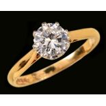 A Diamond single stone Ring claw-set brilliant-cut stone, estimated 0.85cts, in 18ct gold, ring size
