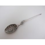 An 18th Century cast silver Mote Spoon, the bowl in the form of a pierced leaf