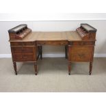 A 19th Century style mahogany Partner's Desk with tooled leather inset top and stationery holes
