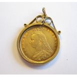 A Victorian Half Sovereign 1892 in 9ct gold pendant mount