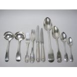 A matched set of silver Cutlery for twelve, fiddle and shell pattern, mostly engraved initial M,