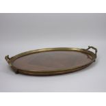 A French ormolu and Kingwood oval two handled Tray with quarter veneered top, 26in