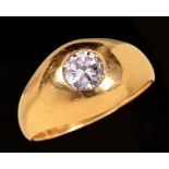 A single stone Diamond Ring gypsy-set brilliant-cut stone in 18ct gold, ring size K