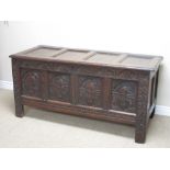 A 17th Century arcaded oak Coffer with panelled top and sides, 4ft 9in W