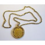 A Victorian Sovereign 1872 in 9ct gold pendant mount on 9ct gold chain, approx 21gms