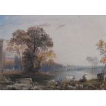 ATTRIBUTED TO FRANCIS OLIVER FINCH (1802-1862)A tranquil river Landscape watercolour 8 x