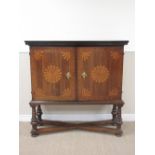 An early 18th Century Dutch rosewood and parquetry Cabinet on low stand, 3ft 10in W x 3ft 11in H