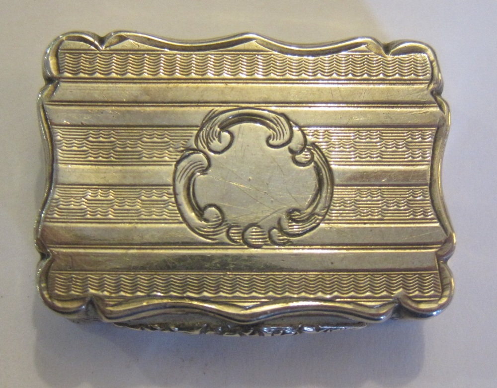 A Victorian silver rectangular Vinaigrette with vacant cartouche and scroll pierced grille, - Image 3 of 3