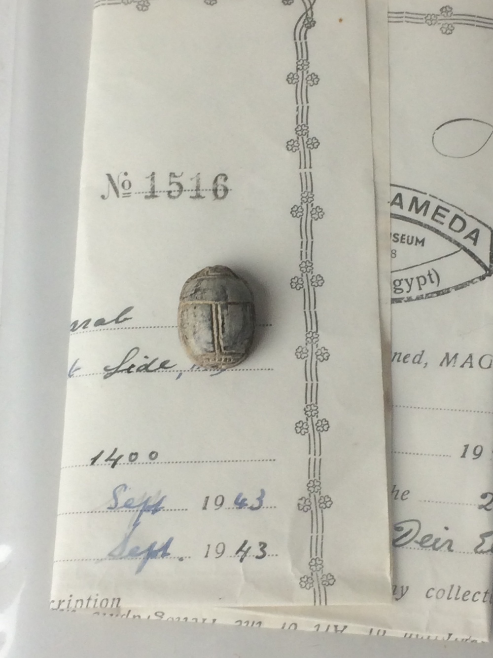 A collection of four Egyptian Scarabs, comprising an 18th Dynasty cream steatite scarab with - Image 5 of 6