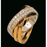 A contemporary Diamond Trilogy Ring the principle band pavé-set two rows of brilliant-cut stones and