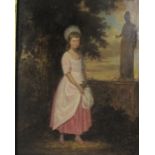 ATTRIBUTED TO WILLIAM WILLIAMS (fl. c.1758-1797)Portrait of a Girl standing by a Statueoil on