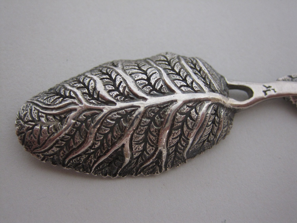 An 18th Century cast silver Mote Spoon, the bowl in the form of a pierced leaf - Image 6 of 7