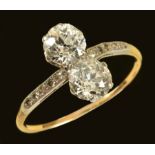 A Diamond two-stone Ring claw-set old-cut stones, rose-cut stones to shoulders (one missing) A/F