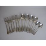 A quantity of 19th Century silver Cutlery, viz:4 fiddle pattern Table Spoons, London 1836/383 fiddle