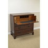 A Georgian oak Secretaire Chest with fitted interior above three long graduated drawers on bracket