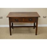 An antique oak Side Table with cleated four plank top above two short frieze drawers on square
