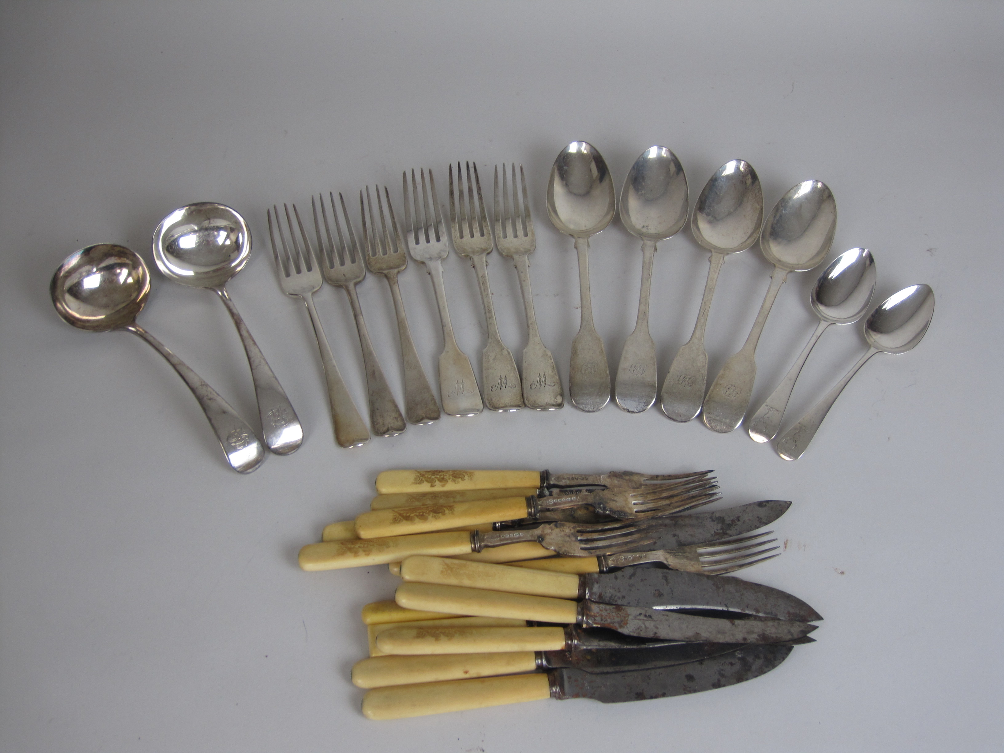 A quantity of 19th Century silver Cutlery, viz:4 fiddle pattern Table Spoons, London 1836/383 fiddle - Image 3 of 3