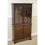 An 18th Century small Cabinet with mahogany upper section fitted pair of astragal glazed doors,