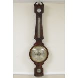 A 19th century banjo Barometer and Thermometer with silver dials inscribed R H Frankham, Wilson