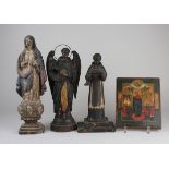 Three Philippines/Spanish Colonial carved wood Santos, one depicting the Madonna on a cloud, San