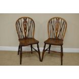 Pair of 19th Century Windsor Single Chairs in ash, elm, etc, pierced splat and stick backs, on