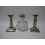 A pair of Edward VII silver small Pillar Candlesticks with fluted columns on square bases, Sheffield