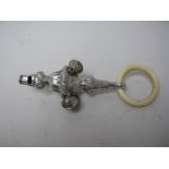 A Victorian silver Rattle with four attached bells and teething ring, Birmingham 1892, maker: George