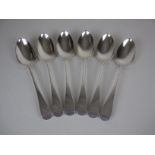 Six George IV silver Table Spoons old english pattern engraved initial M, London 1823, maker: T.H. &