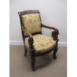 A Regency mahogany Library Chair in the manner of Thomas Hope with anthemion carved top rail, scroll