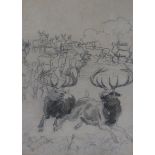 JOSEPH WOLF (1820-1899)Deer in Parkland; Deer gathering; Deer by a rocky outcropthree pencil and