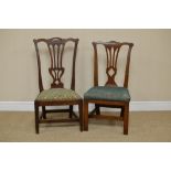 Two antique Chippendale style Child's Chairs in mahogany and oak with pierced splats, upholstered