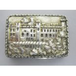 A Victorian silver castle top Vinaigrette, the lid depicting Warwick Castle in fine detail, the