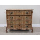 An 18th Century Dutch pine Chest of four long shaped drawers on scroll front feet, 3ft 2in