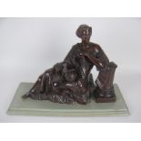 A 19th Century carved walnut reclining Female Figure with a globe, the reverse marked E La Rose,