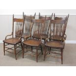 A Set of six late 19th Century American ash Chairs with spindle backs, solid seats on turned legs