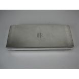 A George VI silver Art Deco Cigarette Box with engine turning and initials M.H.R., London 1937,