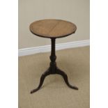 An 18th Century oak Pillar Table with circular top on vase turned column and tripod base, 17in