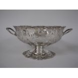 A George V silver pierced circular two handled Basket with frosted glass liner, London 1925, 11 1/