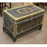 A 19th Century leather and brass studded camphorwood Travelling Chest, the rectangular top with