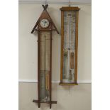 Two 19th Century Admiral Fitzroy Barometers with colour printed details, one with clock surmount