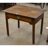 A 19th Century oak Side Table, the cleated rectangular top above a freize drawer on square legs